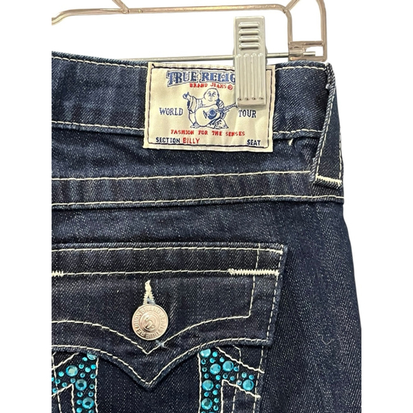 True Religion NWT Vintage Y2K Blue Bling Pocket Jeans Size 27 W32572L22 Women's - Picture 7 of 7